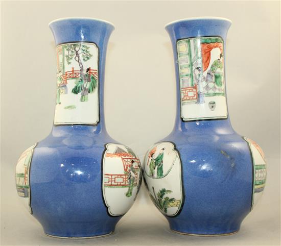 A pair of Samson of Paris powder blue bottle vases, in Kangxi style, 31cm, potting faults